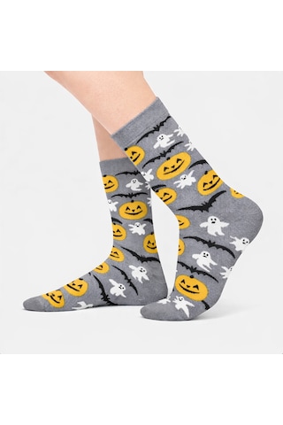 Carnaval Socks Çoklu Balkabağı Desenli Gri Halloween Hediyesi Çorap Çok Renkli