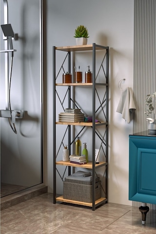 Morpanya Felixce Banyo Düzenleyici Banyo Dolabı Çok Amaçlı Dolap 5 Katlı Metal Mutfak Düzenleyici Ceviz