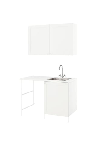Çamaşır Odası Ve Banyo İçin Dolap Kombinasyonu, Beyaz-dekoratif Beyaz, 139x63.5x87.5 Cm, Edsvık Batarya Beyaz