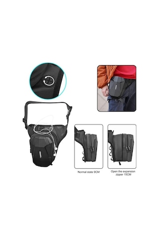 Rz566 Genişleyebilir Dayanıklı Motosiklet Bacak Bel Omuz Çantası Siyah