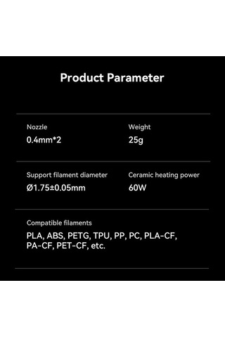 Fortunelane Creality Ender-3 V3 Ke Fırın Blok Seti: Seramik 60w + 0.4mm Çift Metal Nozel, 1.75mm Filament Desteği Pla, Abs, Petg,