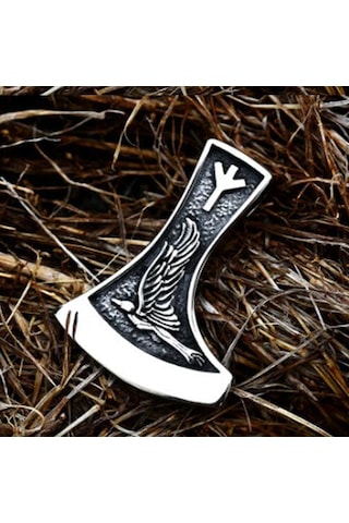 Çift Taraflı Kullanım Viking Kolye / Viking Kurt Balta Kolye Gümüş