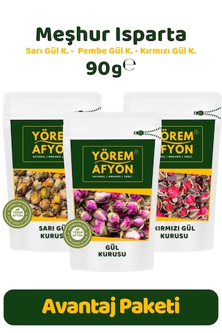 Yörem Afyon Meşhur Isparta Tomurcuk Kokulu Gül Kurusu 3'lü Avantajlı Set 90gr.