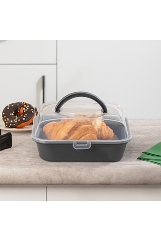 Porsima 1096 Pasta Kek Börek Kabı Kilitli Saklama Kabı Antrasit