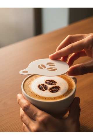 Kahve Şablonu Coffee Stencil Kahve Süsleme Aparatı Kalıbı Barista Desen Seti Beyaz