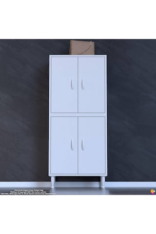 Efna Ayakkabılık - Kapaklı 4 Raf 6 Bölmeli Dar Alanlar İçin Çok Amaçlı Dolap 65 Cm Genişlik Beyaz