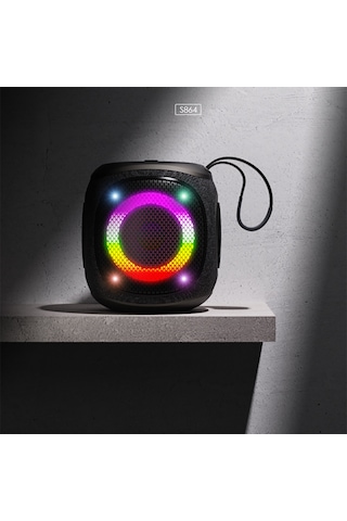 Lenyes S864 Rgb Işıklı Taşınabilir Tws Bluetooth Speaker Hoparlör V5.3 Siyah Siyah