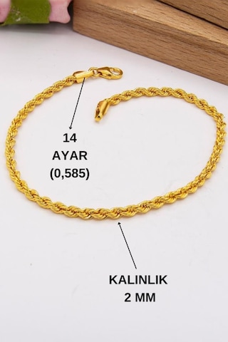 Latif Kuyumculuk 14 Ayar Altın 2 Mm Halat Zincir Bileklik Kadın Bileklik Sarı Altın