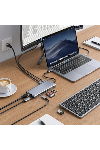 8in1 Type-c Çoklayıcı Hub Hdmı 4k Usb 3.0 Sd Tf Kart Rj45 Ethernet Dönüştürücü Adaptör 5047 Belirtilmemiş