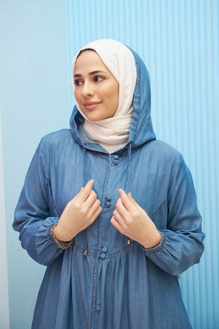 6635-brit Düğmeli Denim Ferace Koyu Mavi Koyu Mavi