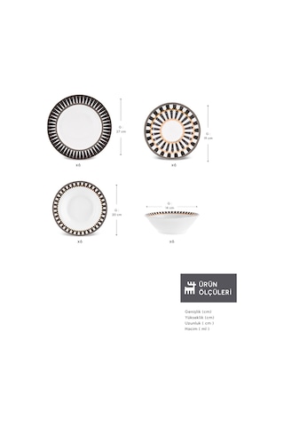 Karaca Elegance Bone Helsinki 24 Parça 6 Kişilik Yemek Takımı Renkli