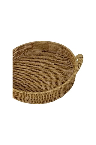 Mien Dekoratif Dayanıklı Çok Amaçlı Rattan Yuvarlak Tepsi Büyük Boy L Rattan