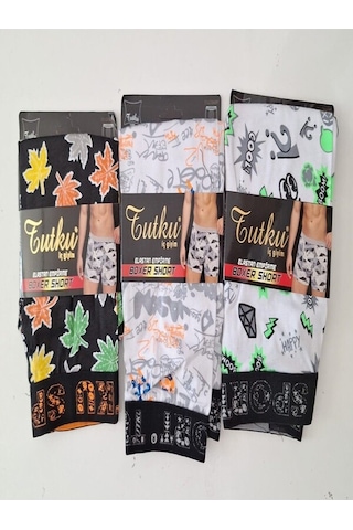 Erkek Desenli Likralı Pamuklu Boxer 5li Paket KARIŞIK