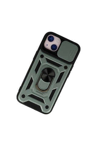 Newface Apple iPhone Uyumlu 13 Kılıf Pars Lens Yüzüklü Silikon Glblseme - 61 - Yeşil