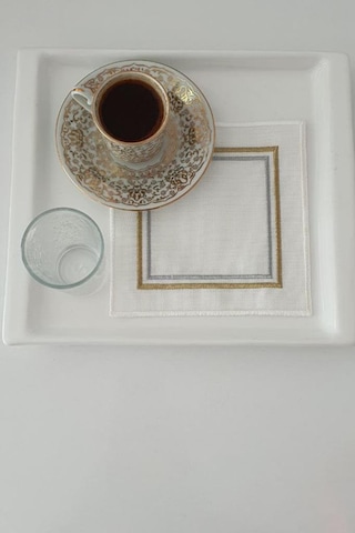 Çerçeve Nakışlı Keten Kare Bardak Altlığı Seti 6 Lı Çok Renkli