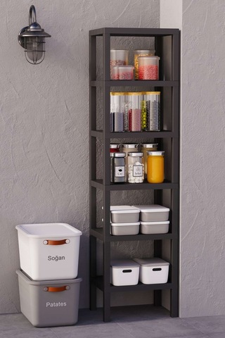 Shelf 6 Katlı Düzenleyici Plastik Raf Ünitesi Siyah, Kitaplık, Mutfak, Banyo Rafı Dolabı Siyah