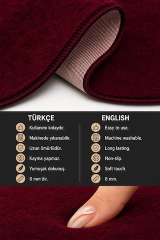 3 Lü Banyo Paspası Halısı Seti Kaymaz Tabanlı Yıkanabilir Klozet Takımı Bordo