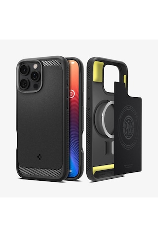 Spigen Apple iPhone 16 Pro Max İle Uyumlu Kılıf Rugged Armor Magfit Magsafe Özellikli Matte Black Siyah