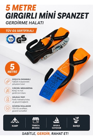 5 Metre Halkalı Gırgırlı Cırcırlı Mini Spanzet Gerdirme Halatı Tüv Gs Sertifikalı