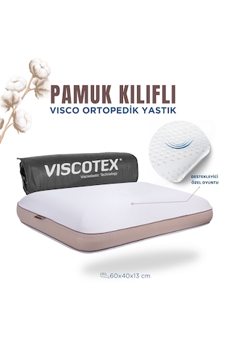 Pamuk Kılıflı Medium Visco Ortopedik Yastık, Kahverengi, 60x40x13