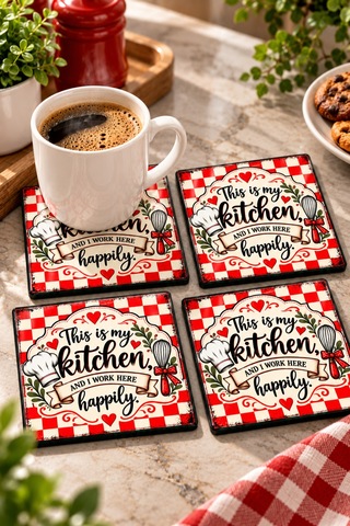 Gökçeoğlu Cam Bardak Altlığı Kitchen 4'lü Takım 10cm X 10cm Çok Renkli