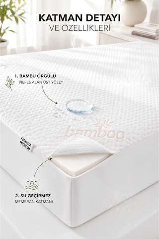 Bambu Kumaş Premium Sıvı Geçirmez Fitted Alez Doğal Bambu Lüks Yatak Koruyucu Sessiz Alez Beyaz