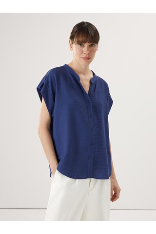 Lcwaıkıkı Classic Lacivert Kaçık Yaka Oversize Kadın Bluz