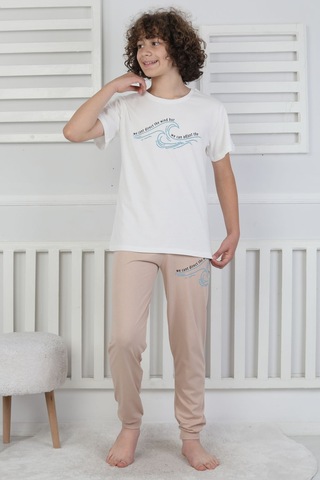 Zuzunga We Can Adjust The Baskılı Erkek Çocuk Pijama Takımı Bej