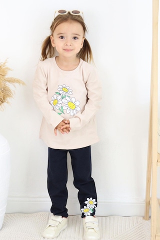 Breeze Kız Çocuk Taytlı Takım Papatya Baskılı 1.5-5 Yaş, Bej Bej