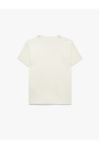 Koton Regular Fit Boncuklu Bisiklet Yaka Kısa Kollu Viskon Triko Kazak Ekru 7wak90135ht