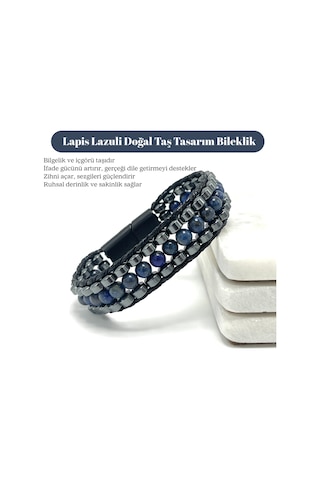 Sertifikalı Lapis Lazuli Taşı Erkek Bileklik Çelik Kilitli, Doğal Taş Tasarım, Şık Ve Özgün Lacivert