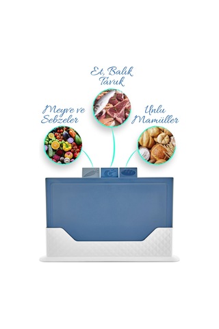 4'lü Tezgah Üstü Yatay Standlı Kesme Tahtası - Çoklu Doğrama Tahtası Ekmek Sebze Et Kesim Panosu Mavi