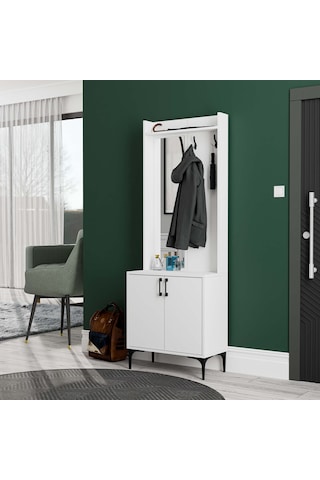 5020 Royal Sol Aynalı 2 Kapaklı 2 Askılı Portmanto Beyaz