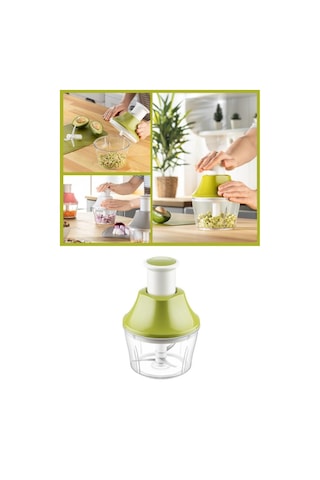 Flosoft Paslanmaz Çelik Bıçak Manuel Doğrayıcı Rondo, 3 Bıçaklı Üstten Basmalı El Robotu 700 Ml Yeşil