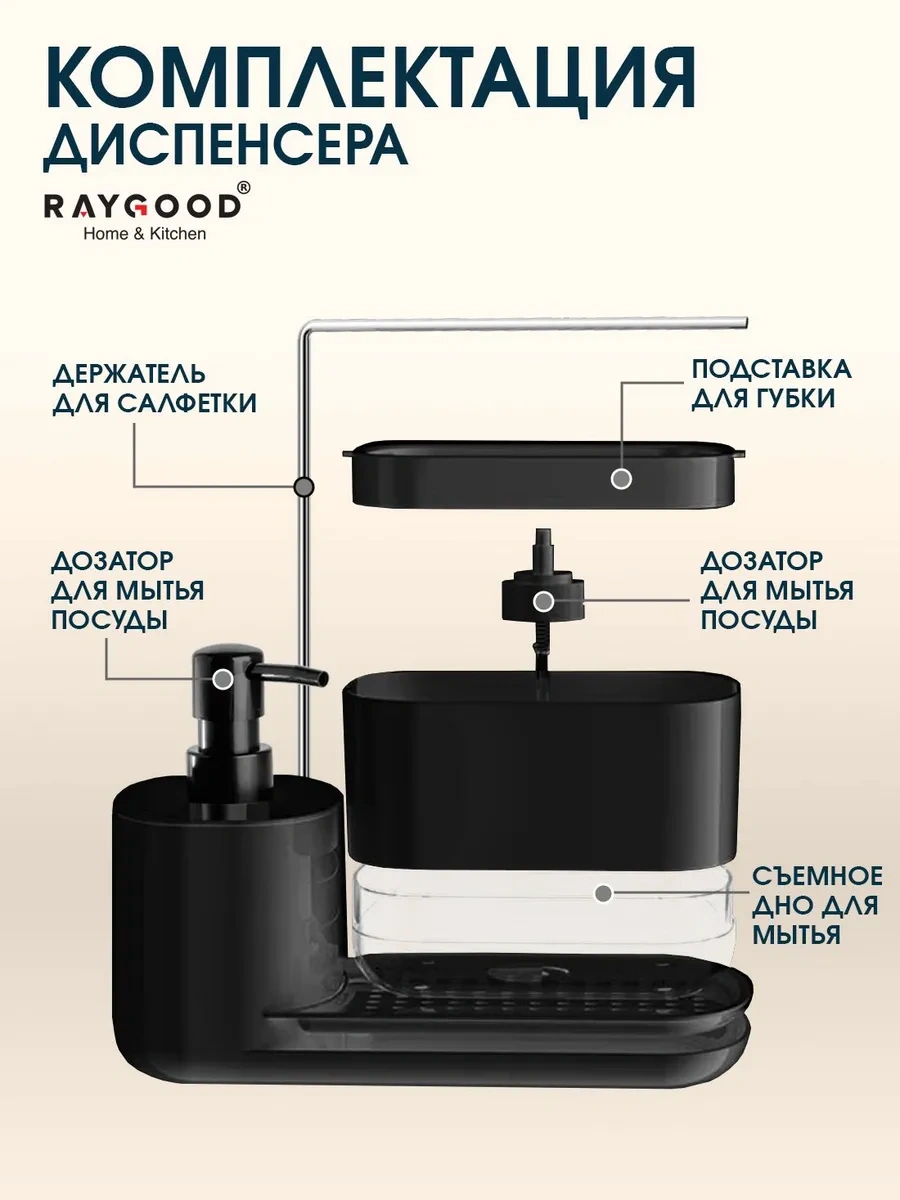Raygood Dozajlayıcılı Bulaşık Deterjanı İçin Mutfak Dispenseri 338518143 Siyah