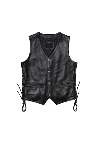 Yanları Deri Ip Bağlamalı Zik Yelek Hakiki Deri