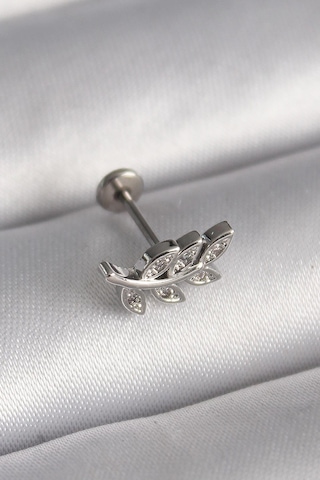 316l Çelik Gümüş Renk Dal Model Zirkon Taş Detaylı Tragus Piercing - Prt3500eb02956-8019 Gümüş