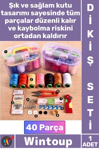 Dikişseti Seyahat Tipi Özel Kutulu İğne Iplik Balıkçı Makas Mezura Yüzük 40 Parça Mini Dikiş Seti