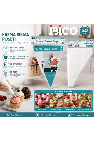 30 Cm 50'li Tek Kullanımlık Krema Sıkma Poşeti Lunaev 12v