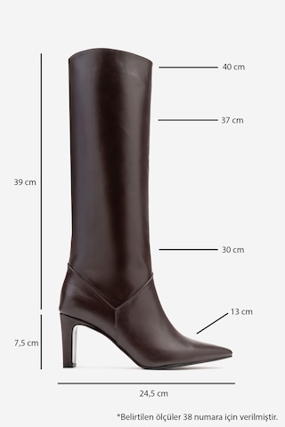 Luvishoes Merla Kahverengi Cilt Hakiki Deri Kadın Topuklu Çizme Kahverengi