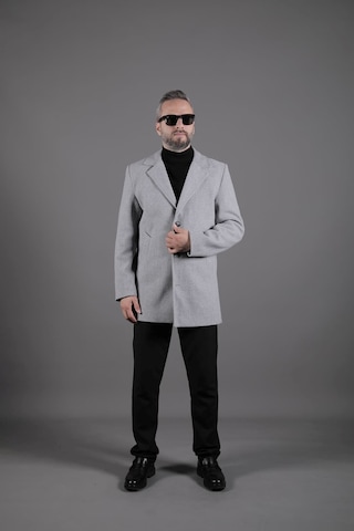 Ohepmoda Düğmeli Düz Erkek Kaşe Kaban Gri