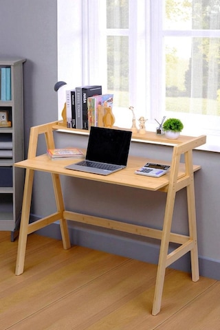 Digithome Bambu Masif Çalışma Masası 1 Raflı Kitaplıklı Ofis Bilgisayar Masası Db-0030 Kahverengi