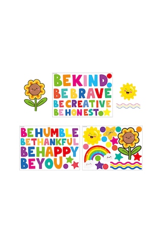 Geekyou 3'lü Renkli Motivasyonel Cümleler Duvar Sticker Seti Toplam 88 Desen - Pvc Materyal, Ev/okul Dekoru, Kolay Uygulama Çok Renkli