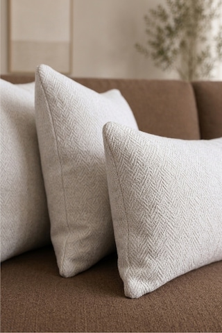Chevron Bohem Dekoratif Punch Yastık Kırlent Kılıfı Krem 30 x 50