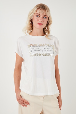 Lela Baskılı Bisiklet Yaka Regular Fit Bayan T Shirt 6671007 Ekru