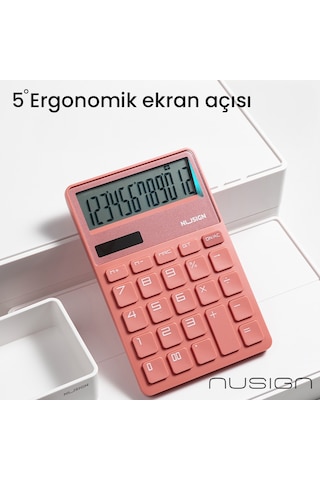 Nusıgn 12 Haneli Hesap Makinesi Plastik Gün Kurusu Pembe