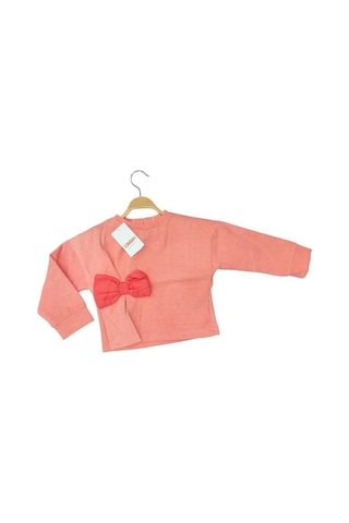 Kız Çocuk Fiyonklu Dokuma Bluz-13583-somon Somon