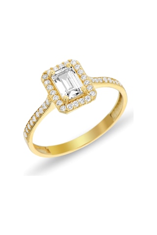 Chavin Baget Taşlı Sarı Altın Yüzük Et62