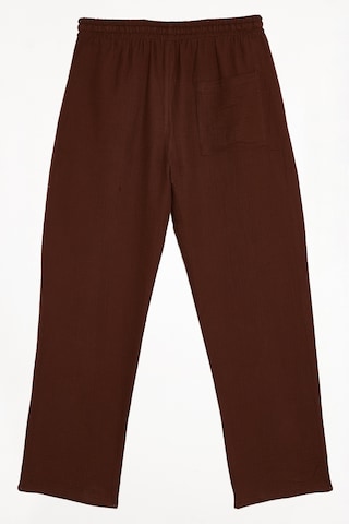 Tudors Erkek Baggy Fit Geniş Kesim %100 Pamuk Beli Lastikli Yandan Cepli Müslin Kahverengi Düz Pantolon-46260 Kahverengi