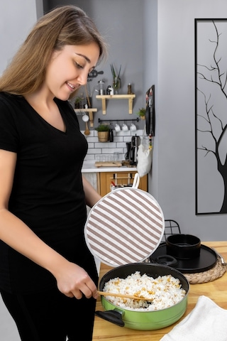 3 Adet Şık Ve Pratik Demlematik: Pilav Demleme Örtüsü , Tencere Kapağı Bonesikahve Çizgili